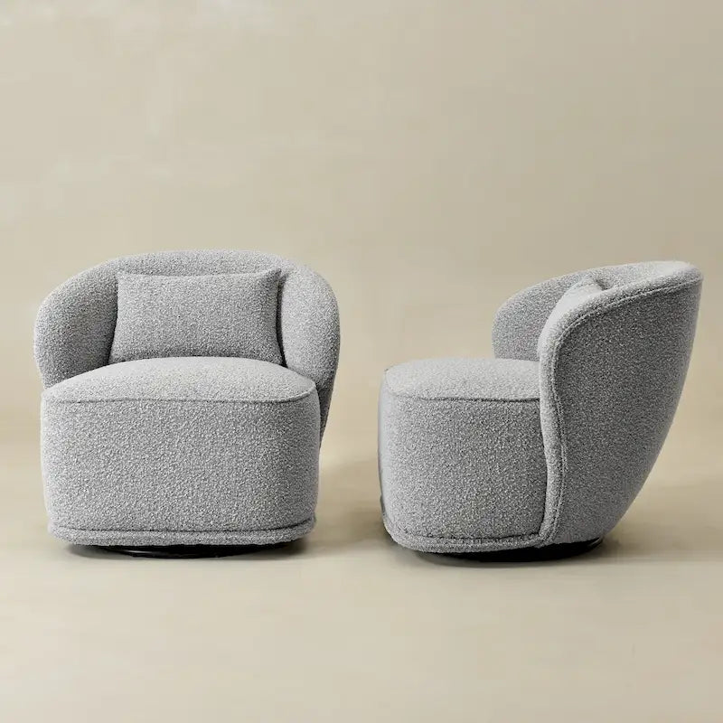 Fauteuil pivotant d'appoint rembourré en tissu Sherpa bouclé KINWELL 33 W (ensemble de 2)