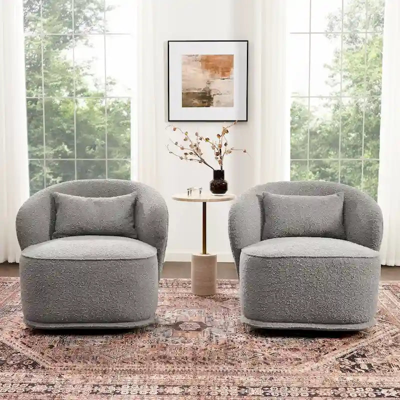Fauteuil pivotant d'appoint rembourré en tissu Sherpa bouclé KINWELL 33 W (ensemble de 2)