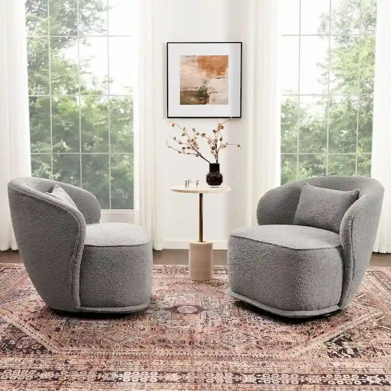 Fauteuil pivotant d'appoint rembourré en tissu Sherpa bouclé KINWELL 33 W (ensemble de 2)