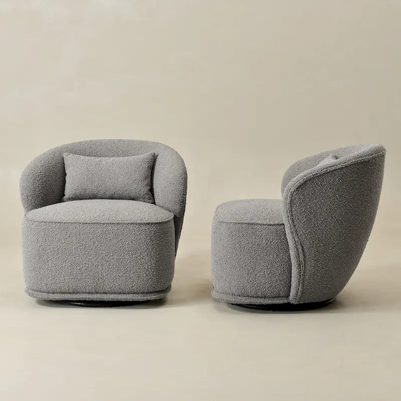 Fauteuil pivotant d'appoint rembourré en tissu Sherpa bouclé KINWELL 33 W (ensemble de 2)
