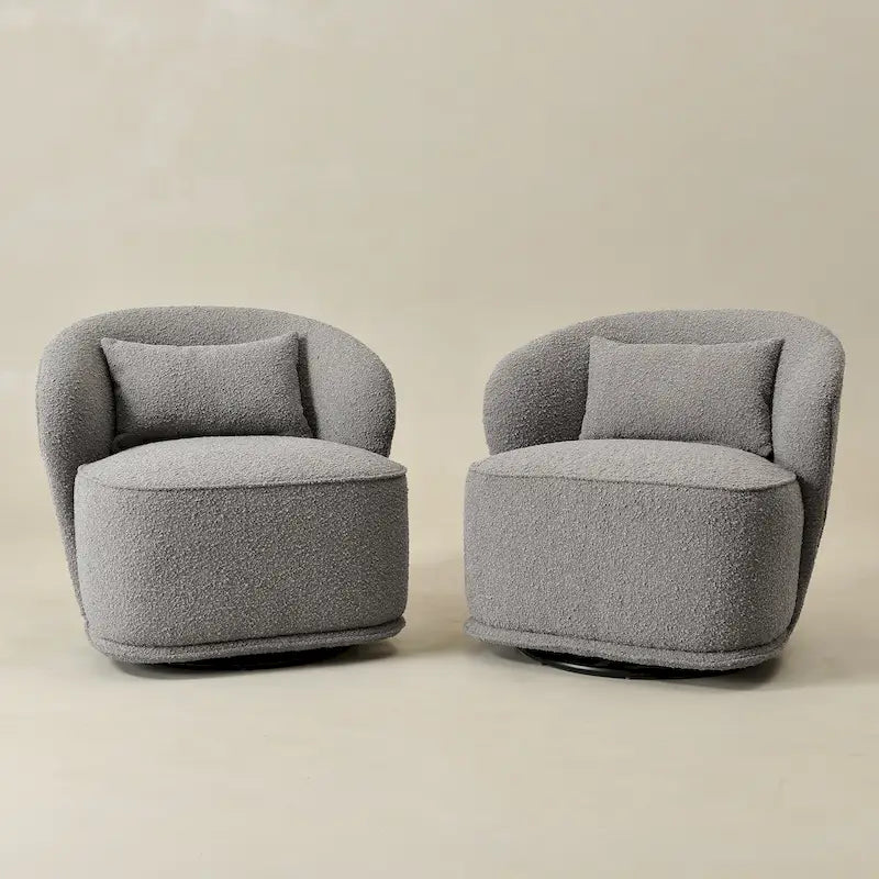 Fauteuil pivotant d'appoint rembourré en tissu Sherpa bouclé KINWELL 33 W (ensemble de 2)