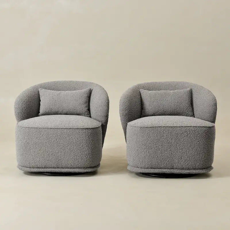 Fauteuil pivotant d'appoint rembourré en tissu Sherpa bouclé KINWELL 33 W (ensemble de 2)