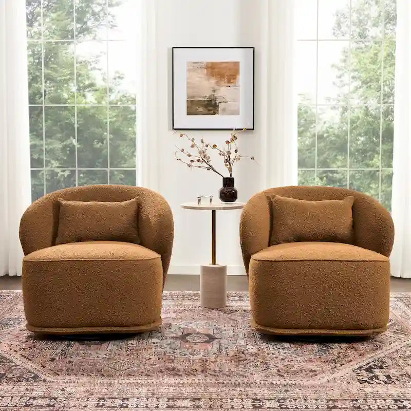 Fauteuil pivotant d'appoint rembourré en tissu Sherpa bouclé KINWELL 33 W (ensemble de 2)