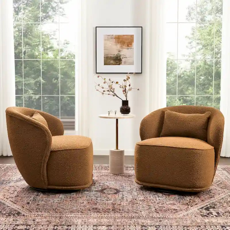 Fauteuil pivotant d'appoint rembourré en tissu Sherpa bouclé KINWELL 33 W (ensemble de 2)