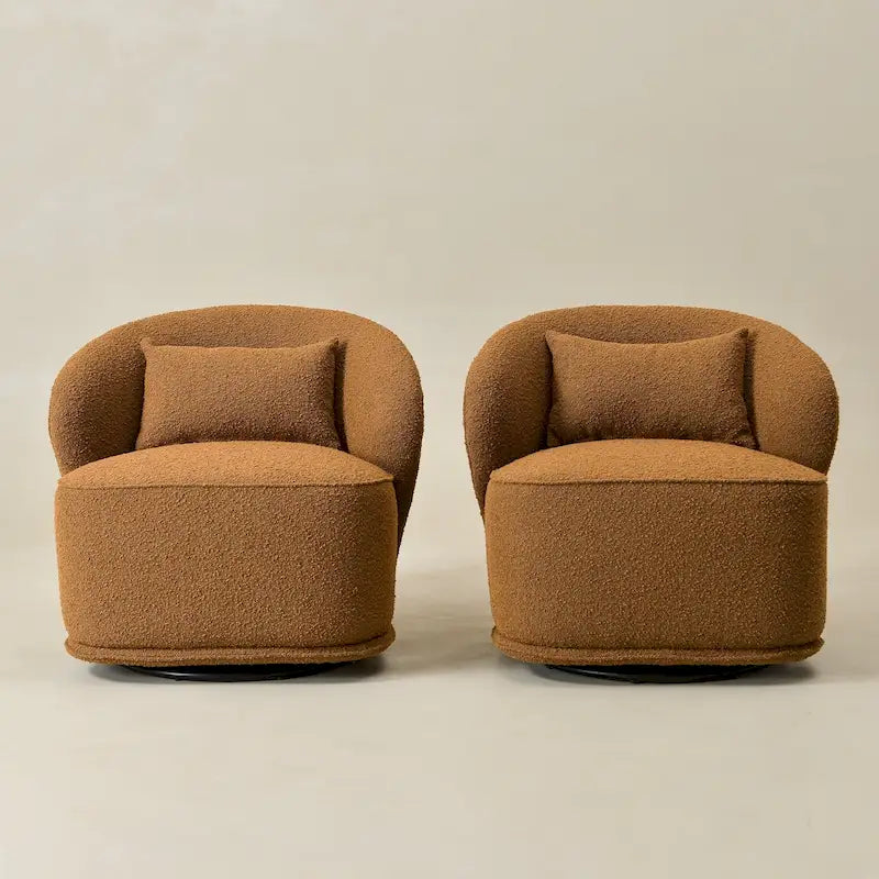 Fauteuil pivotant d'appoint rembourré en tissu Sherpa bouclé KINWELL 33 W (ensemble de 2)