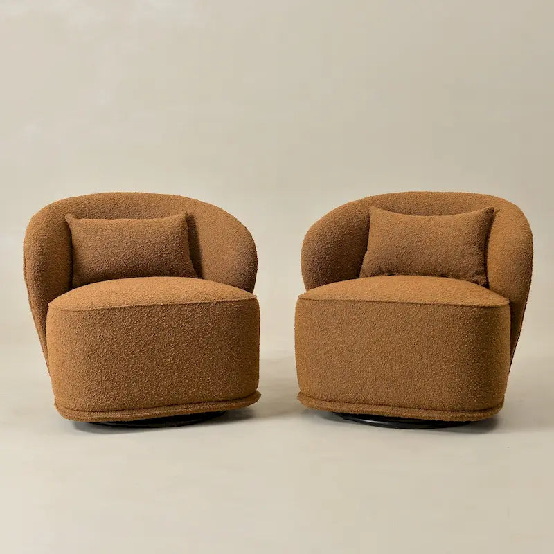 Fauteuil pivotant d'appoint rembourré en tissu Sherpa bouclé KINWELL 33 W (ensemble de 2)