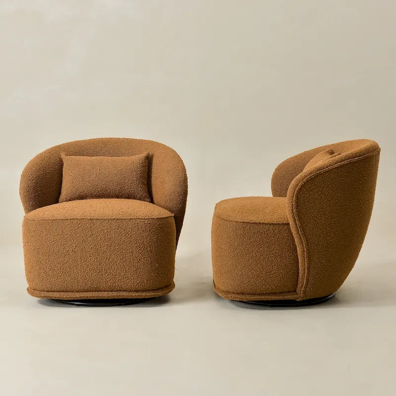 Fauteuil pivotant d'appoint rembourré en tissu Sherpa bouclé KINWELL 33 W (ensemble de 2)