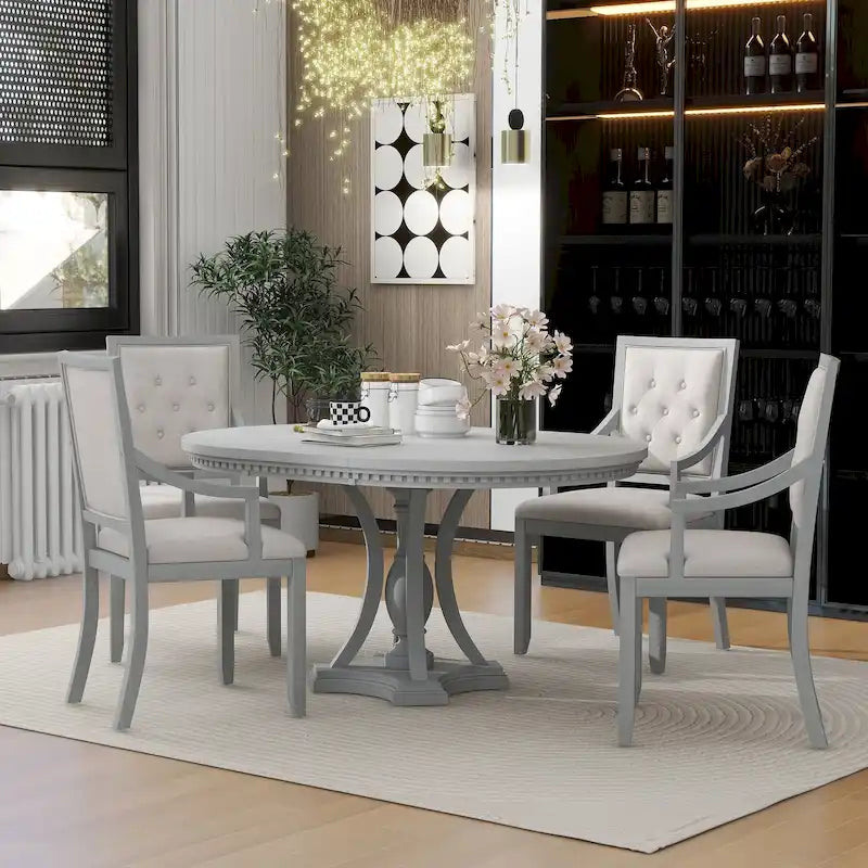Ensemble de salle à manger rétro 5 pièces comprenant une table ronde extensible et 4 chaises pour cuisine/salle à manger