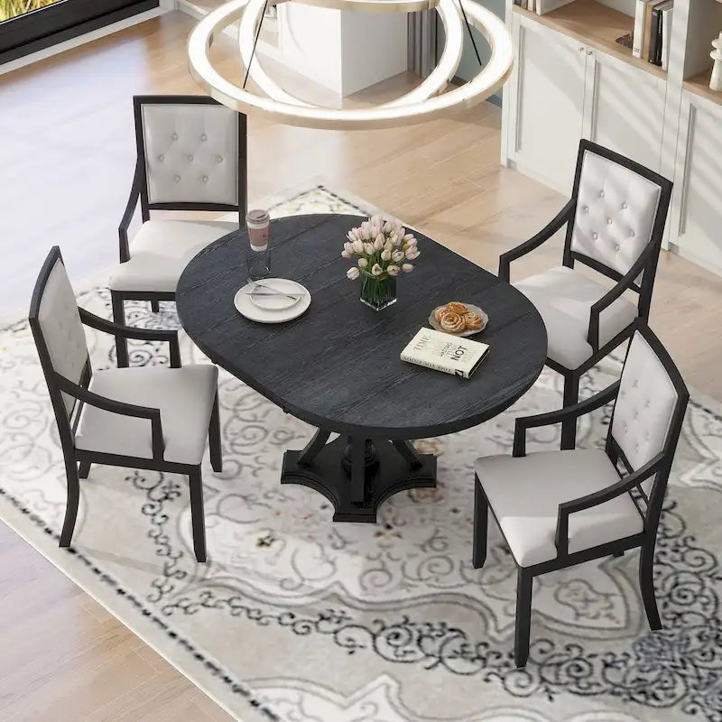 Ensemble de salle à manger rétro 5 pièces comprenant une table ronde extensible et 4 chaises pour cuisine/salle à manger