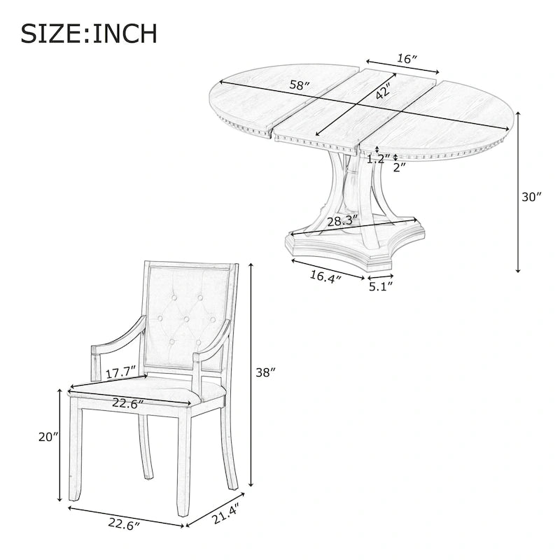 Ensemble de salle à manger rétro 5 pièces comprenant une table ronde extensible et 4 chaises pour cuisine/salle à manger