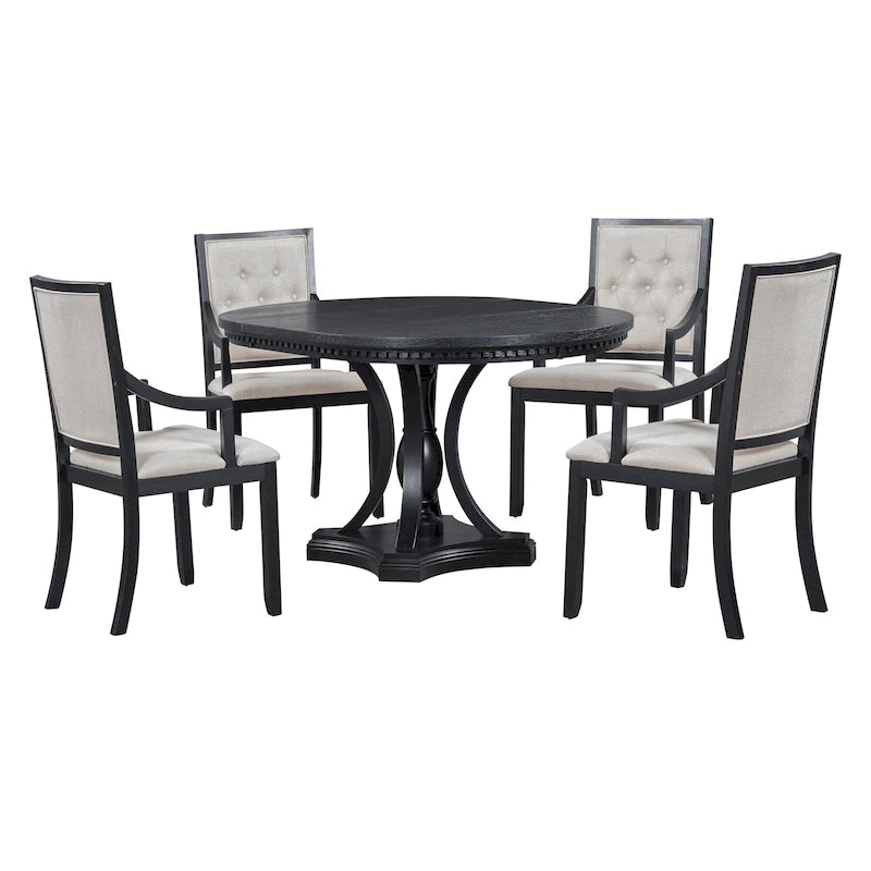 Ensemble de salle à manger rétro 5 pièces comprenant une table ronde extensible et 4 chaises pour cuisine/salle à manger