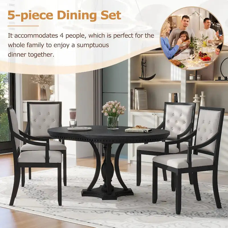 Ensemble de salle à manger rétro 5 pièces comprenant une table ronde extensible et 4 chaises pour cuisine/salle à manger