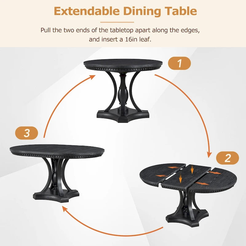 Ensemble de salle à manger rétro 5 pièces comprenant une table ronde extensible et 4 chaises pour cuisine/salle à manger