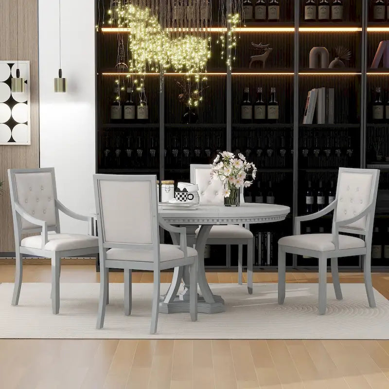 Ensemble de salle à manger rétro 5 pièces comprenant une table ronde extensible et 4 chaises pour cuisine/salle à manger