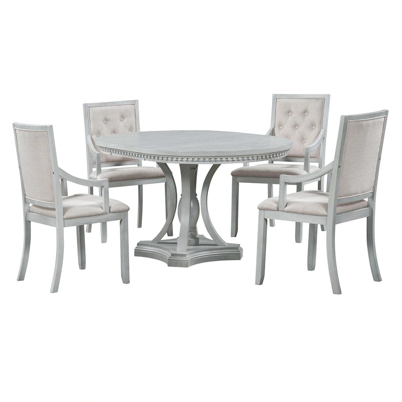 Ensemble de salle à manger rétro 5 pièces comprenant une table ronde extensible et 4 chaises pour cuisine/salle à manger
