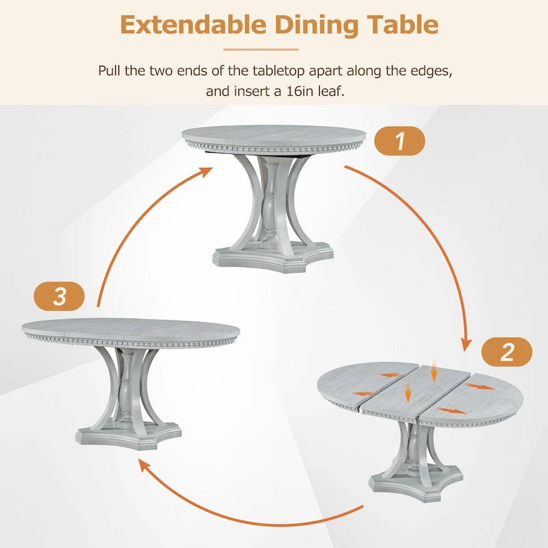 Ensemble de salle à manger rétro 5 pièces comprenant une table ronde extensible et 4 chaises pour cuisine/salle à manger