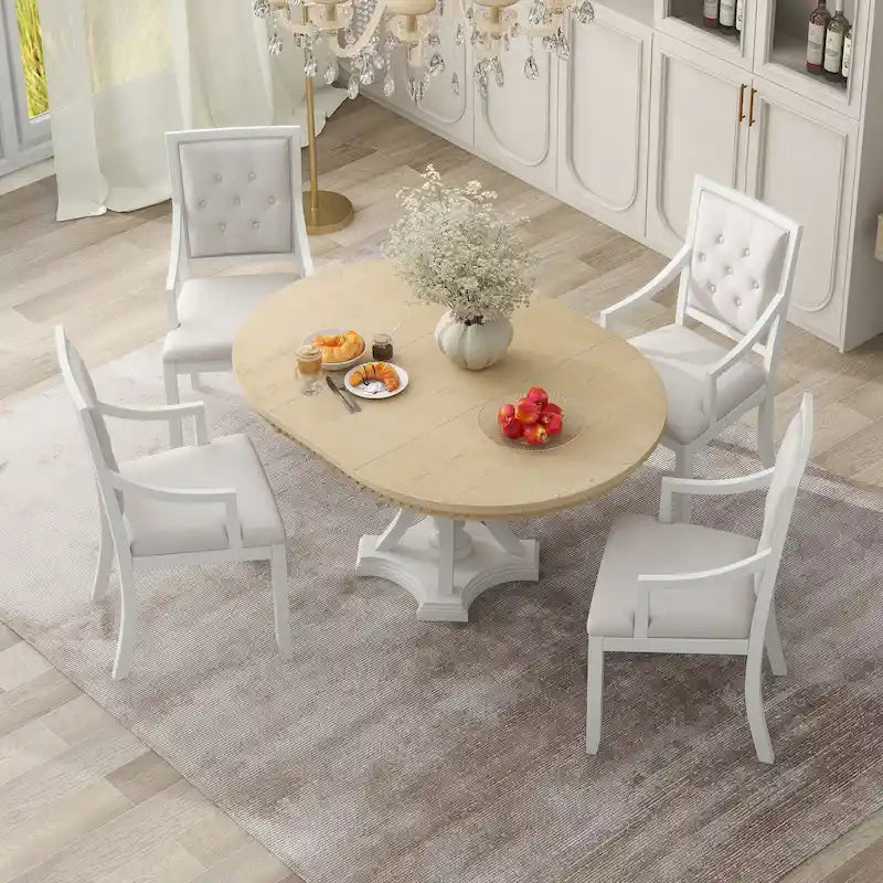 Ensemble de salle à manger rétro 5 pièces comprenant une table ronde extensible et 4 chaises pour cuisine/salle à manger