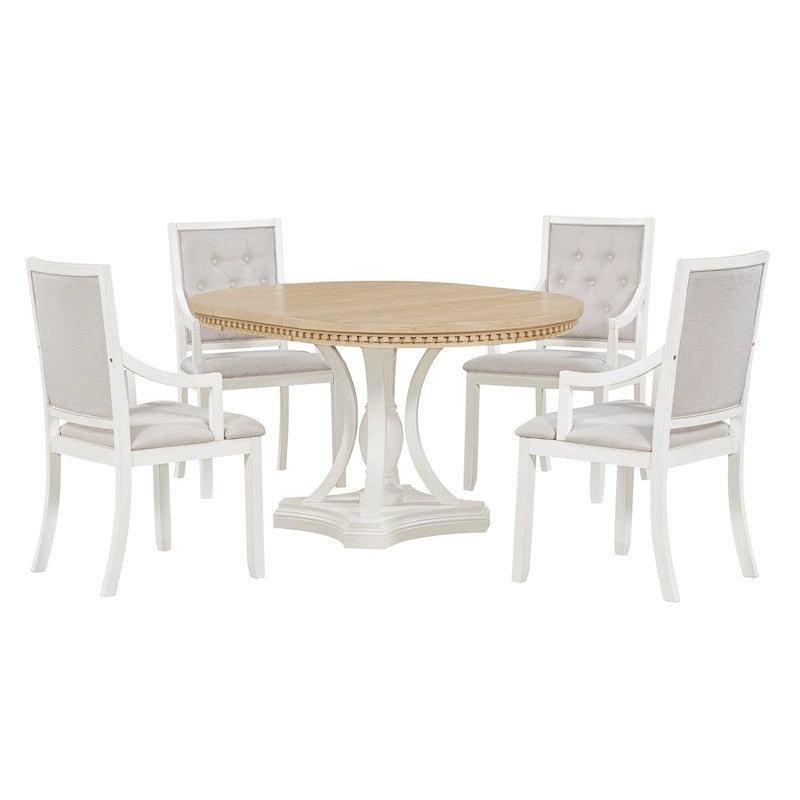 Ensemble de salle à manger rétro 5 pièces comprenant une table ronde extensible et 4 chaises pour cuisine/salle à manger