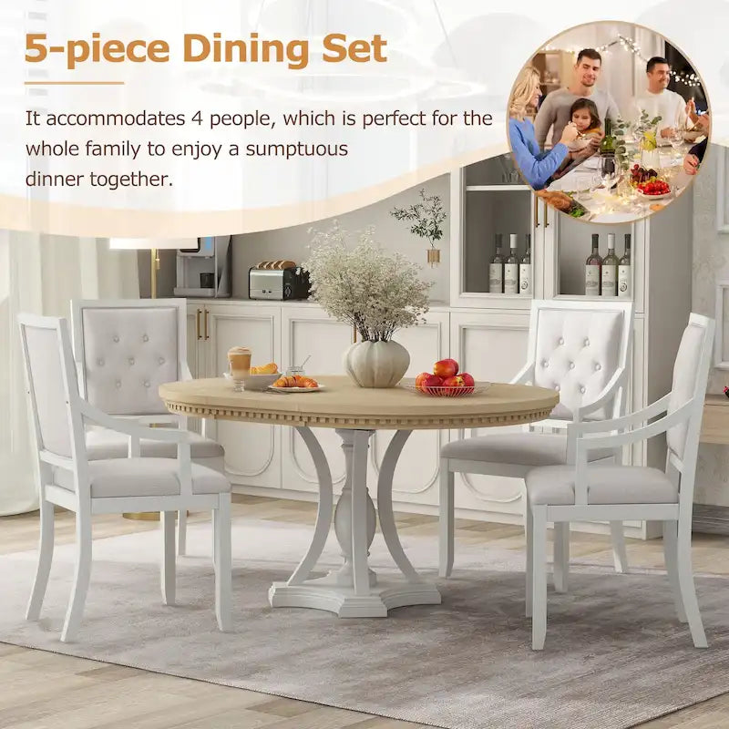 Ensemble de salle à manger rétro 5 pièces comprenant une table ronde extensible et 4 chaises pour cuisine/salle à manger