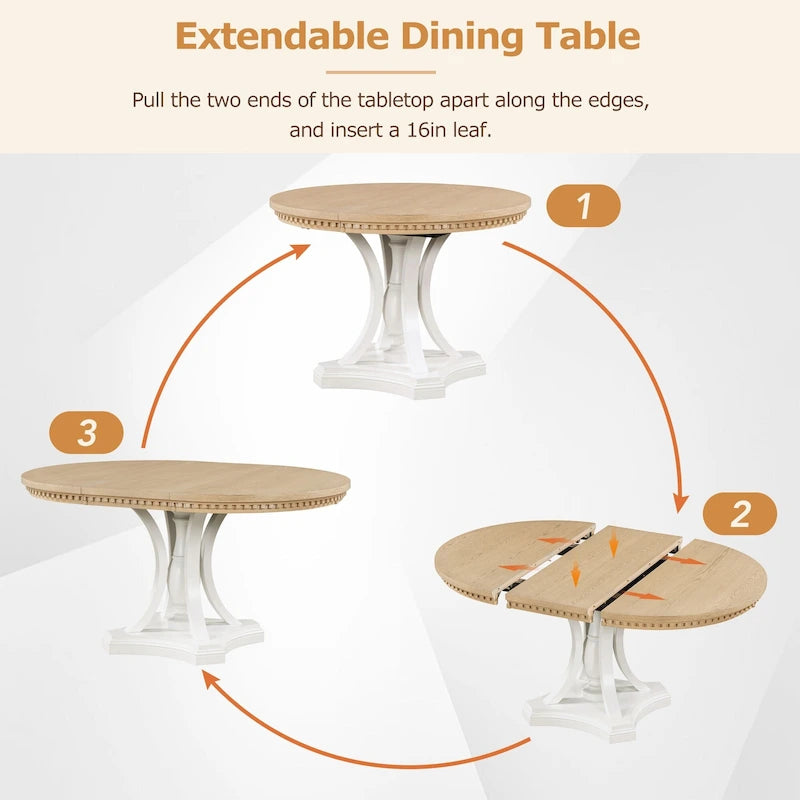 Ensemble de salle à manger rétro 5 pièces comprenant une table ronde extensible et 4 chaises pour cuisine/salle à manger