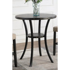 Table de bar ronde Biony 3 pièces 36 pouces, finition expresso, avec 2 chaises de pub en tissu beige à clous décoratifs