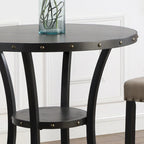 Table de bar ronde Biony 3 pièces 36 pouces, finition expresso, avec 2 chaises de pub en tissu beige à clous décoratifs