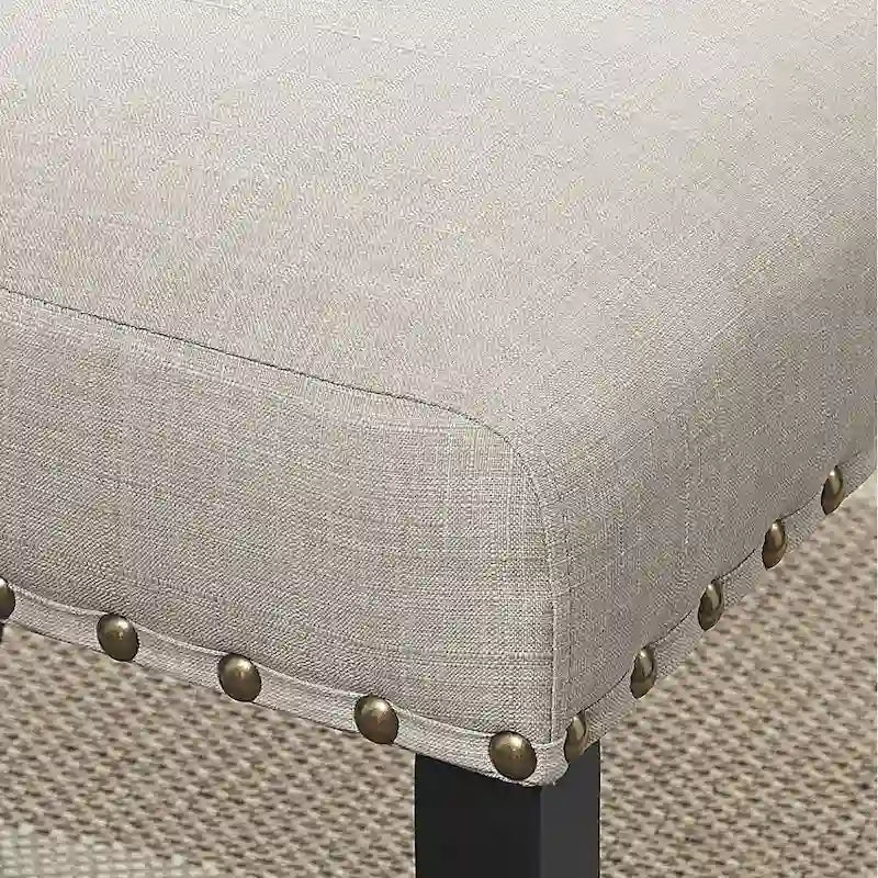 Table de bar ronde Biony 3 pièces 36 pouces, finition expresso, avec 2 chaises de pub en tissu beige à clous décoratifs