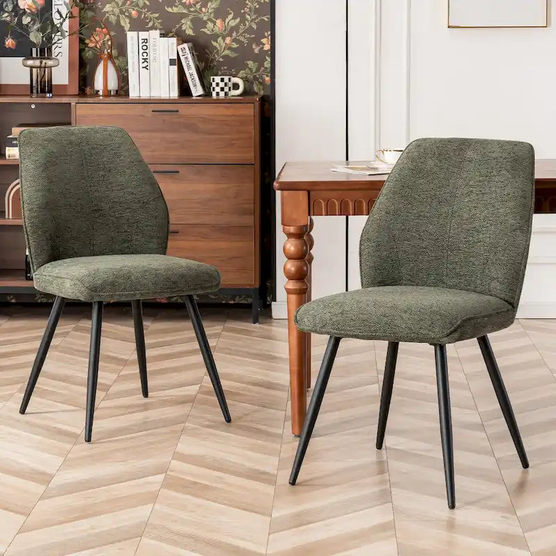 Ensemble de 2 chaises de salle à manger modernes du milieu du siècle, sans accoudoirs, en tissu