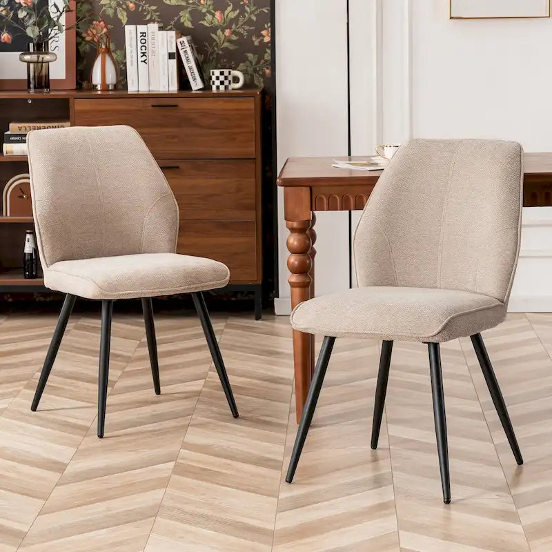 Ensemble de 2 chaises de salle à manger modernes du milieu du siècle, sans accoudoirs, en tissu