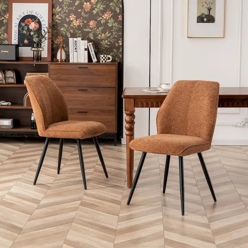 Ensemble de 2 chaises de salle à manger modernes du milieu du siècle, sans accoudoirs, en tissu