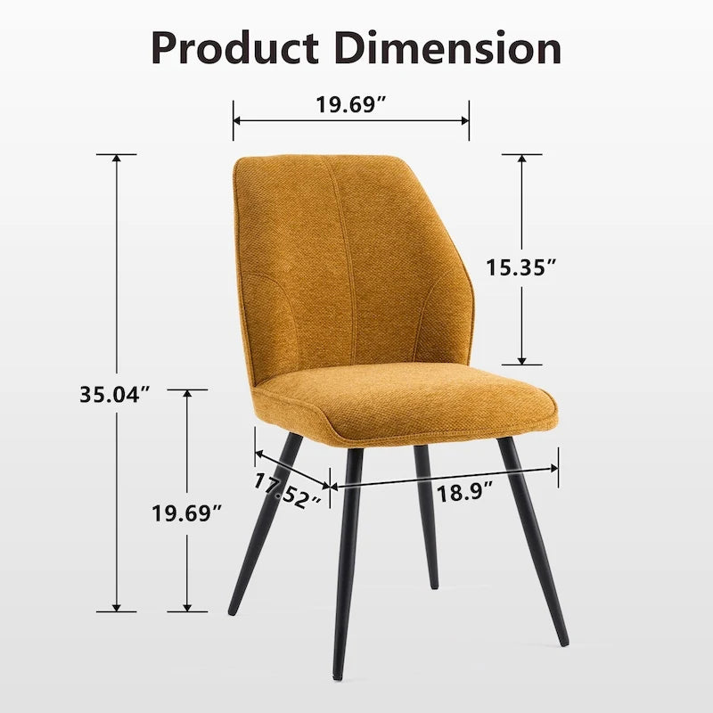 Ensemble de 2 chaises de salle à manger modernes du milieu du siècle, sans accoudoirs, en tissu