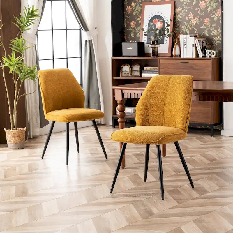 Ensemble de 2 chaises de salle à manger modernes du milieu du siècle, sans accoudoirs, en tissu