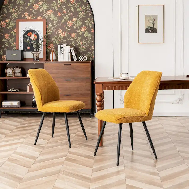Ensemble de 2 chaises de salle à manger modernes du milieu du siècle, sans accoudoirs, en tissu