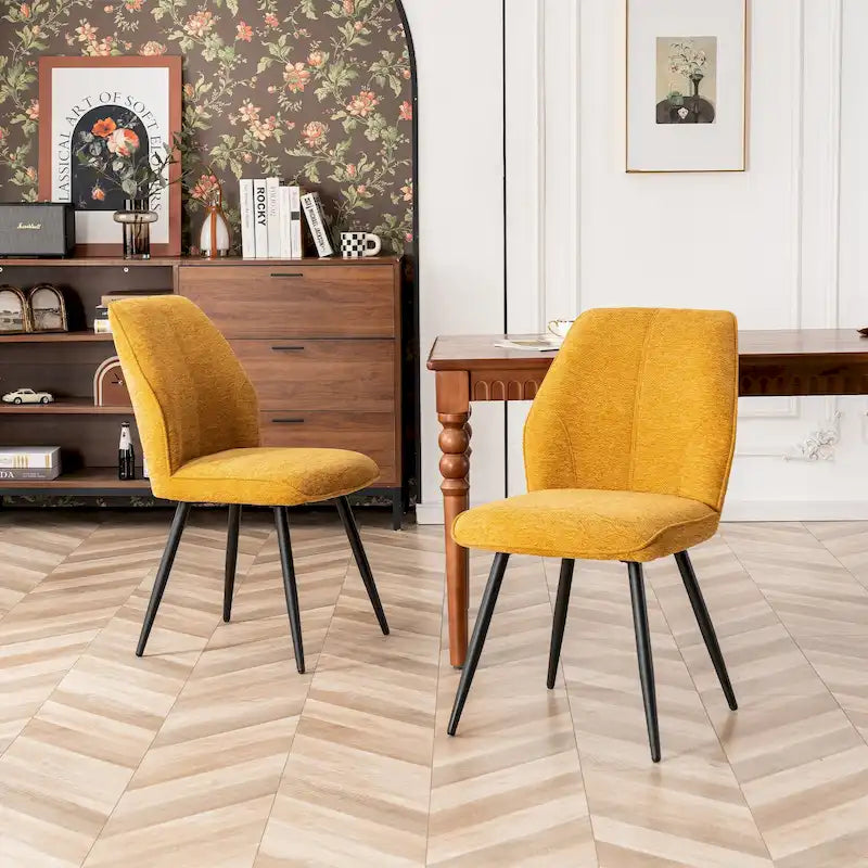 Ensemble de 2 chaises de salle à manger modernes du milieu du siècle, sans accoudoirs, en tissu