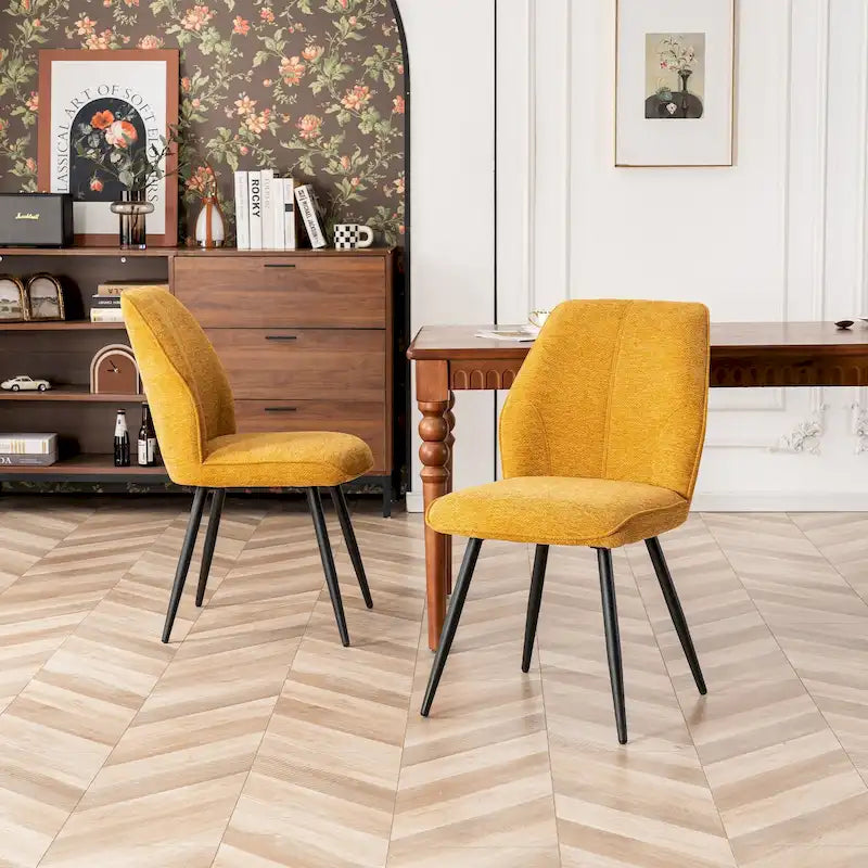 Ensemble de 2 chaises de salle à manger modernes du milieu du siècle, sans accoudoirs, en tissu