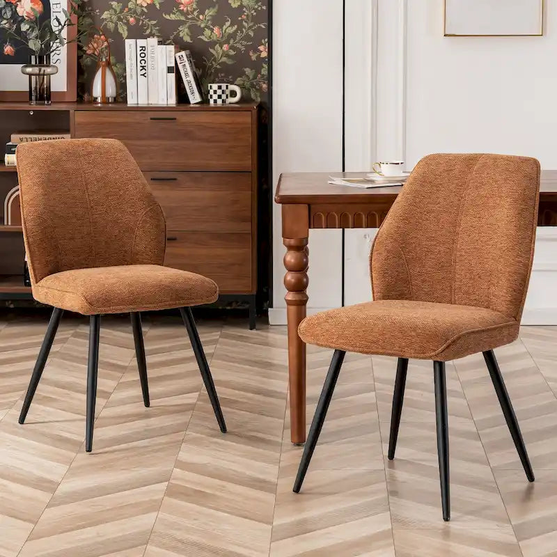 Ensemble de 2 chaises de salle à manger modernes du milieu du siècle, sans accoudoirs, en tissu
