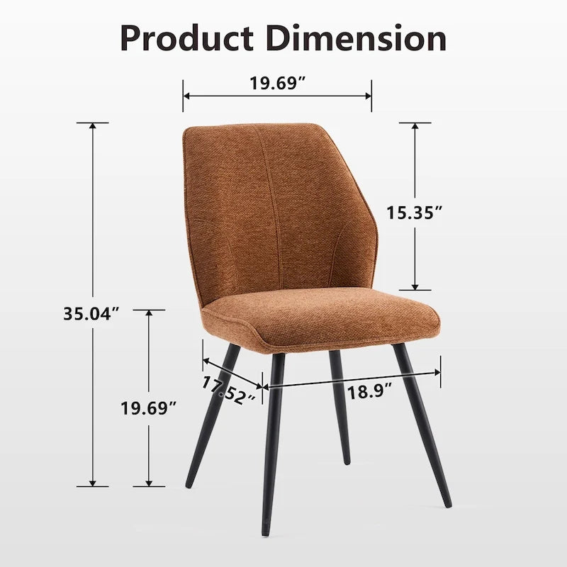 Ensemble de 2 chaises de salle à manger modernes du milieu du siècle, sans accoudoirs, en tissu