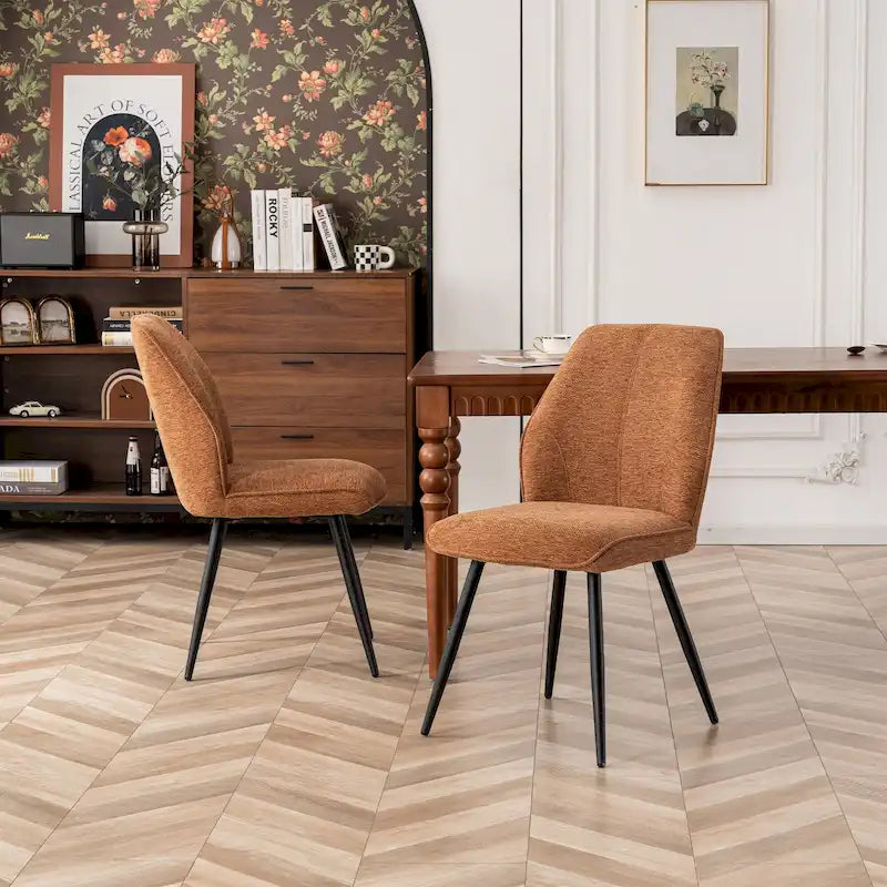 Ensemble de 2 chaises de salle à manger modernes du milieu du siècle, sans accoudoirs, en tissu