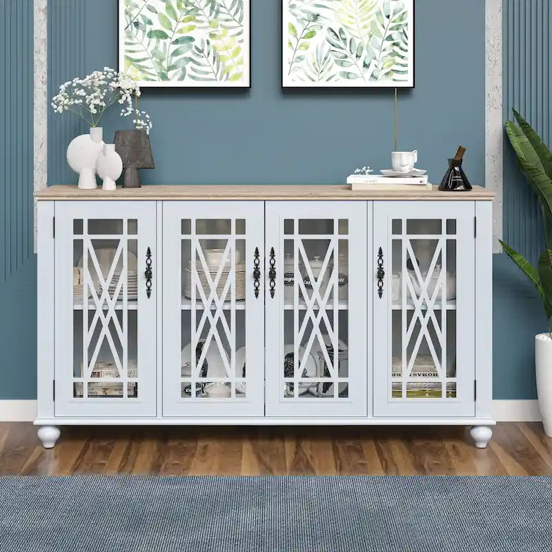 Buffet/meuble d'appoint de cuisine en bois de style vintage - Largeur : 63 pouces