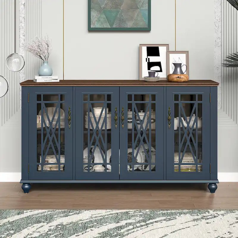 63 Vintage Style Wood Kitchen Accent Buffet Sideboard Cabinet - 63 in Width