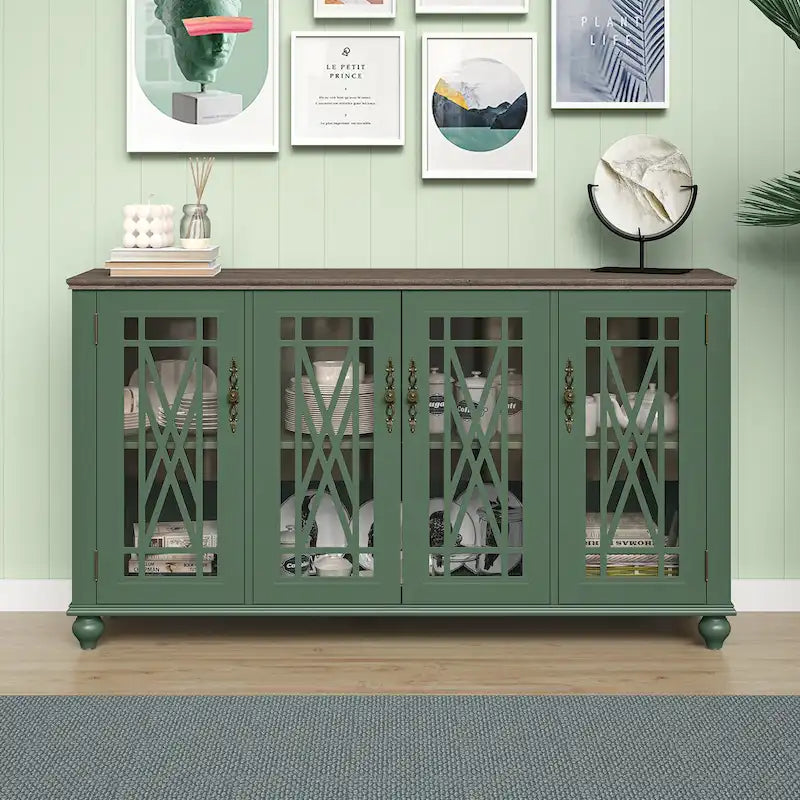 Buffet/meuble d'appoint de cuisine en bois de style vintage - Largeur : 63 pouces