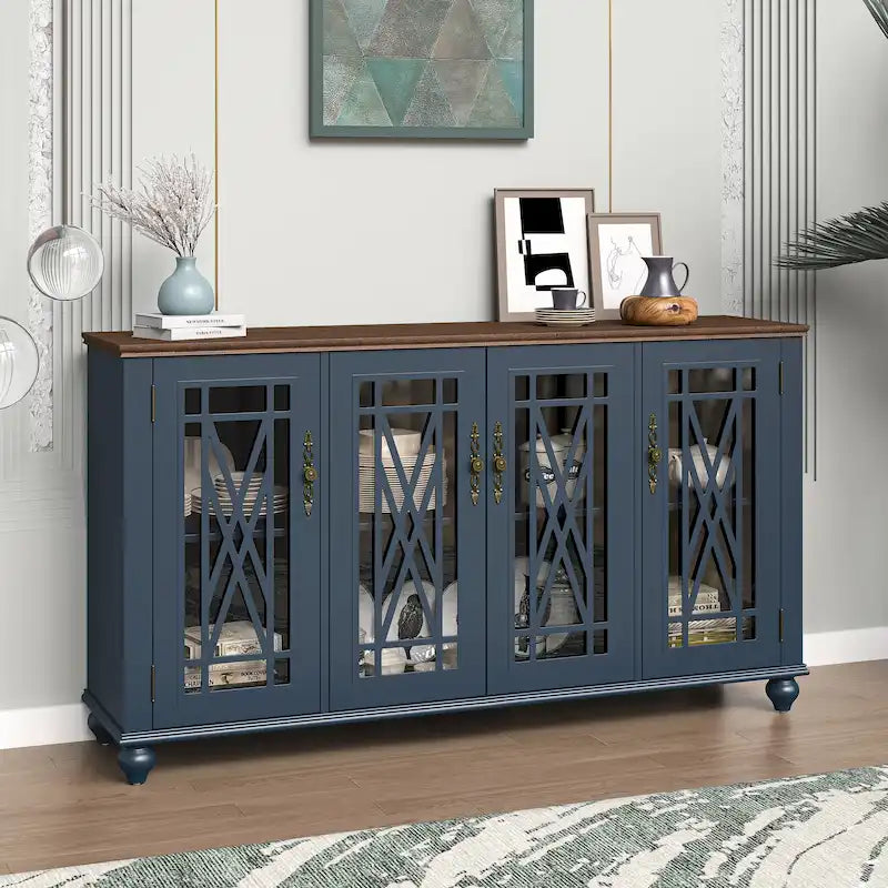 Buffet/meuble d'appoint de cuisine en bois de style vintage - Largeur : 63 pouces