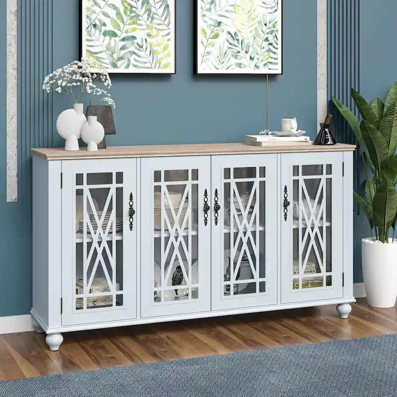 Buffet/meuble d'appoint de cuisine en bois de style vintage - Largeur : 63 pouces