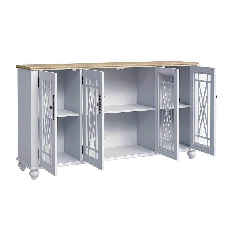 Buffet/meuble d'appoint de cuisine en bois de style vintage - Largeur : 63 pouces
