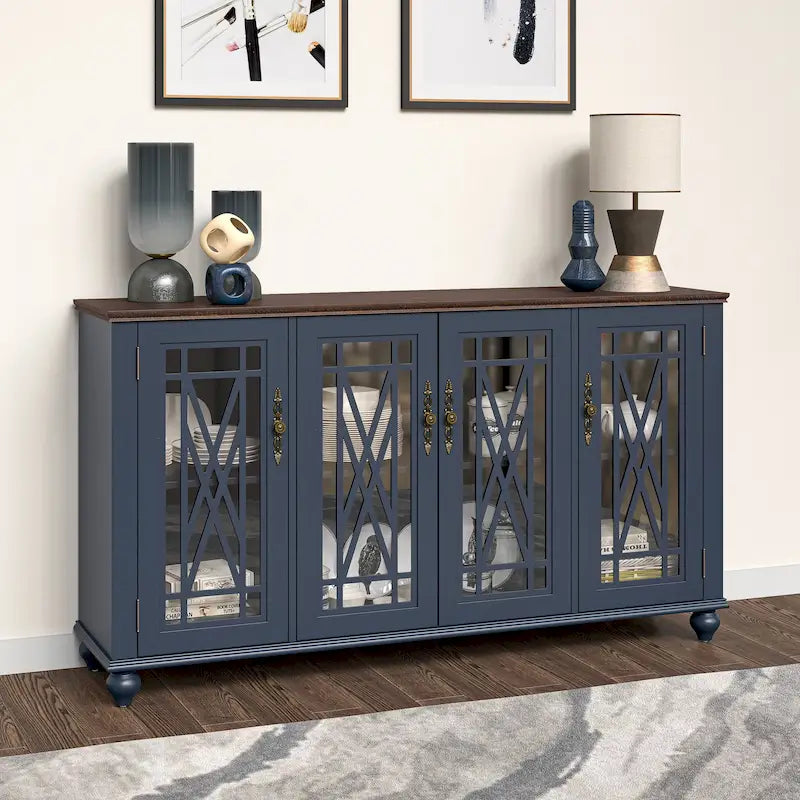 Buffet/meuble d'appoint de cuisine en bois de style vintage - Largeur : 63 pouces