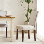Ensemble de 2 chaises de salle à manger rembourrées, chaises de salle à manger modernes en tissu rembourré avec garniture cloutée et pieds en bois
