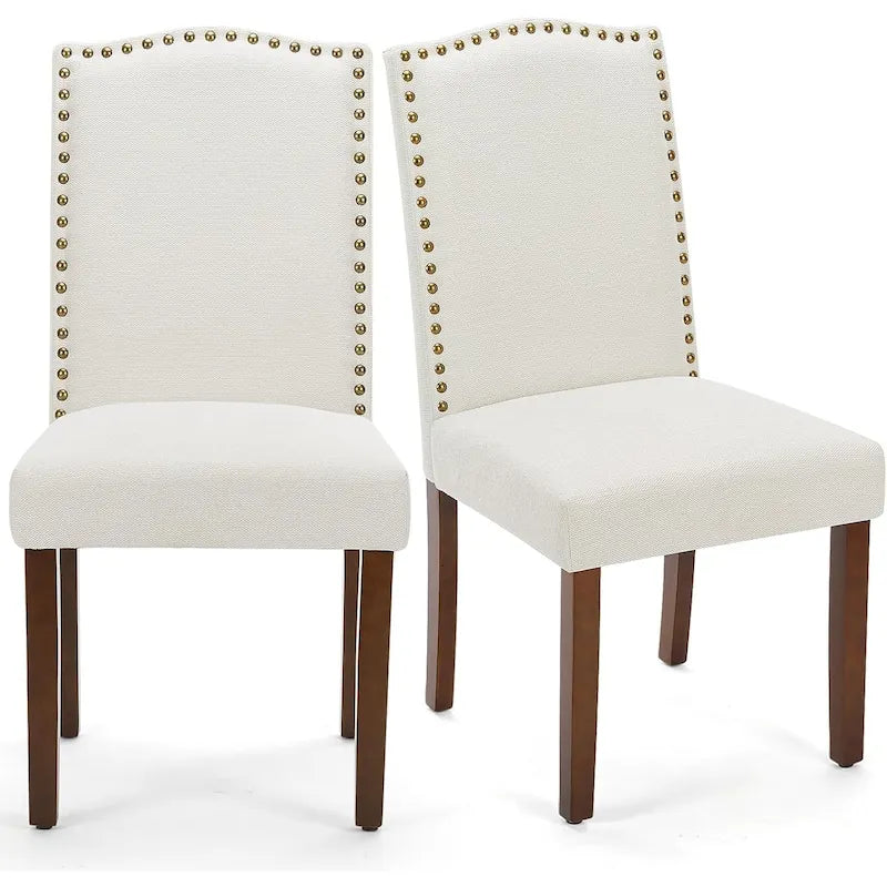 Ensemble de 2 chaises de salle à manger rembourrées, chaises de salle à manger modernes en tissu rembourré avec garniture cloutée et pieds en bois
