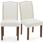 Ensemble de 2 chaises de salle à manger rembourrées, chaises de salle à manger modernes en tissu rembourré avec garniture cloutée et pieds en bois