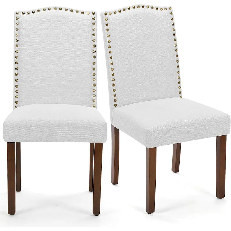 Ensemble de 2 chaises de salle à manger rembourrées, chaises de salle à manger modernes en tissu rembourré avec garniture cloutée et pieds en bois