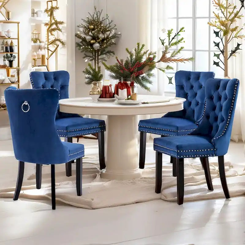 Ensemble de 4 chaises de salle à manger, chaises de cuisine de luxe en velours rembourré, avec dossier rembourré et pieds en bois massif.